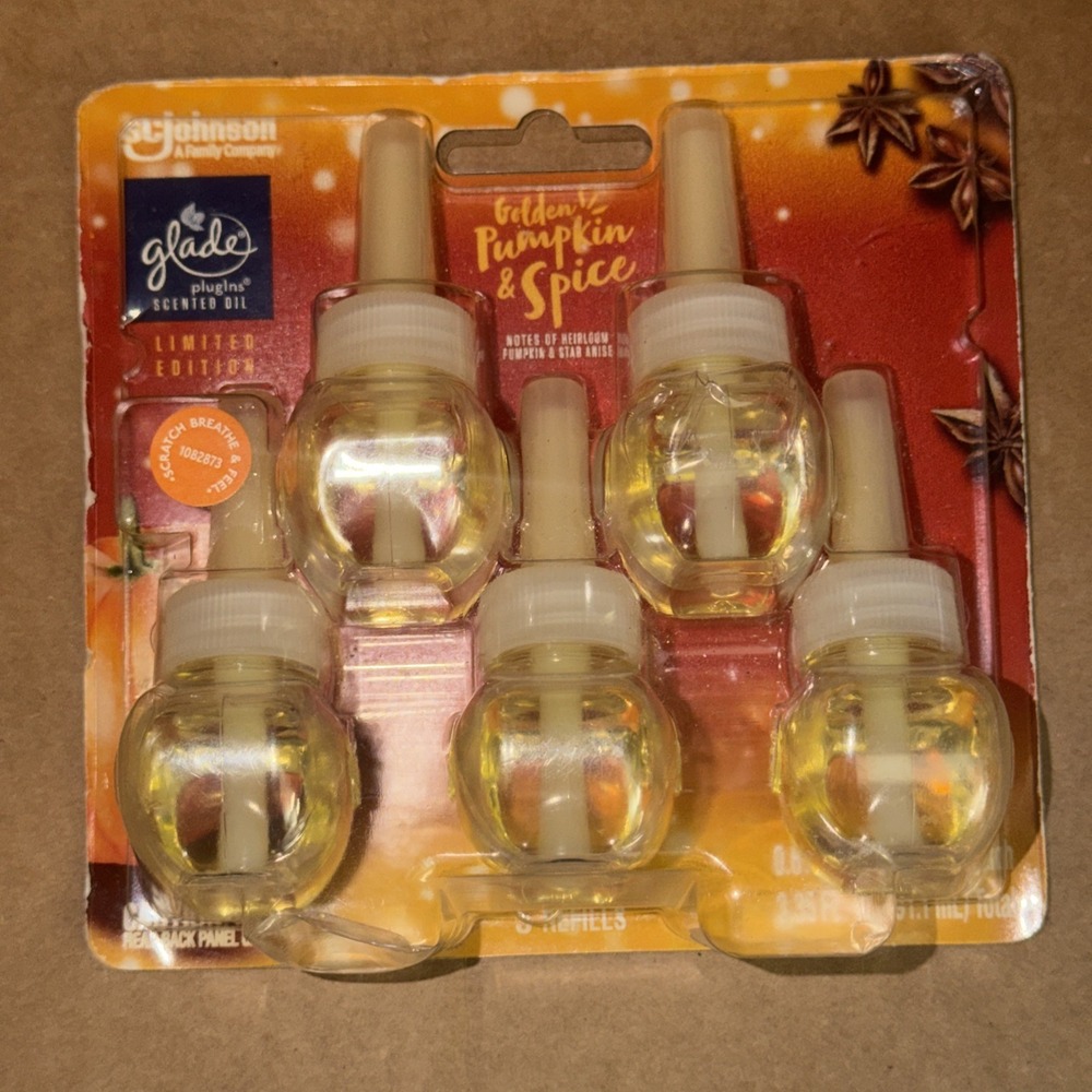 5-pack GLADE Plug in Scented Oil Refills GOLDEN PUMPKIN & SPICE air freshener
